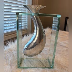 Lisa Mori vintage  mixed media Silver Vase with Glass Frame contemporary/ modern